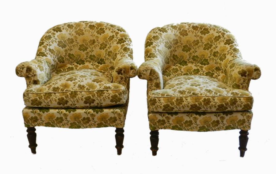 C19 French Comfy Pair of Armchairs use or recover