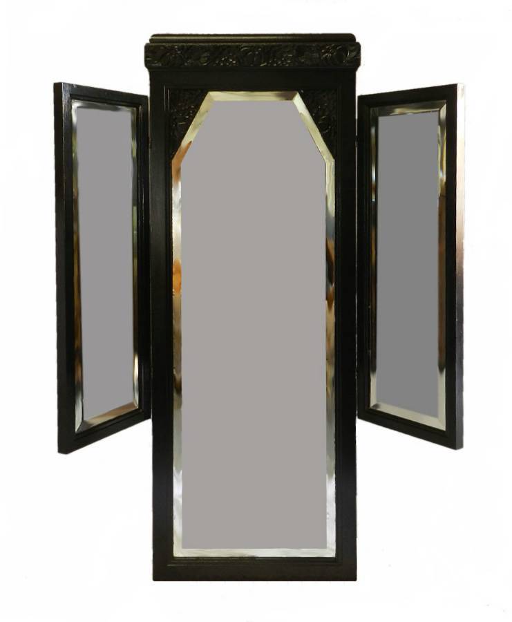 French Art Deco Ebonised Triple Mirror Dressing Wall Floor Mirror Folding style of Sue et Mare