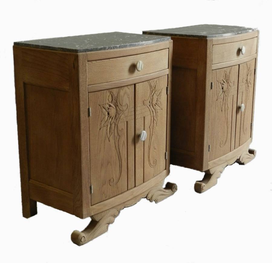 French Pair Art Deco Side Cabinets Nightstand Bedside Tables bleached oak