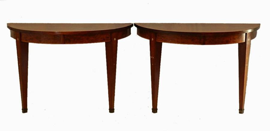 Pair of Art Deco Console Tables French inlaid MoP Demi Lune