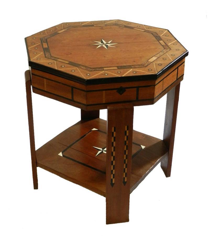 Unusual Art Deco Table Marquetry opening Top French moorish
