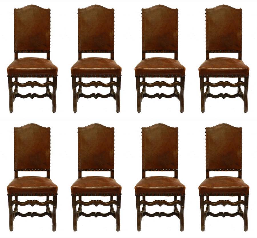 Set 8 Leather Dining Chairs French Os de Mouton 
