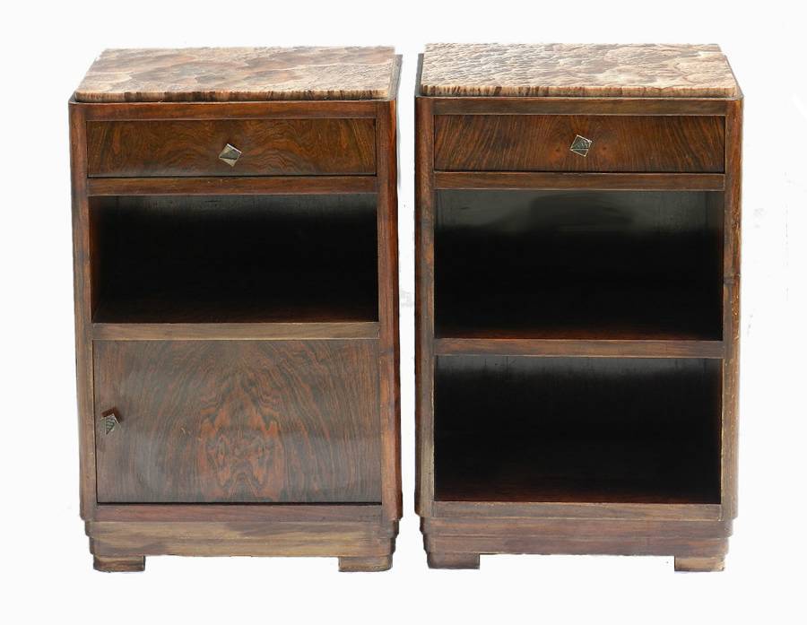Pair Art Deco Side Cabinets Nightstand Bedside Tables Walnut