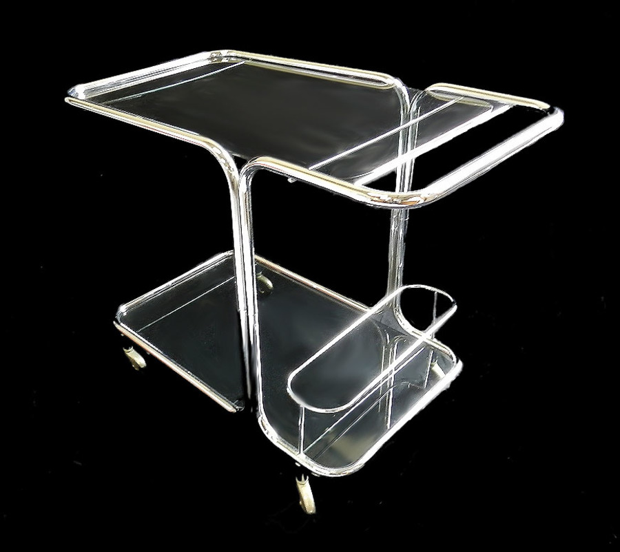 Drinks Trolley Bar Cart Chrome  Glass Mid Century