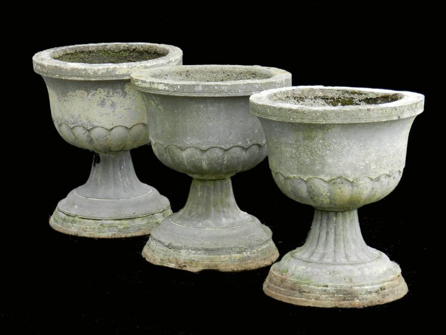 3 Garden Urns Composite Planters early C20