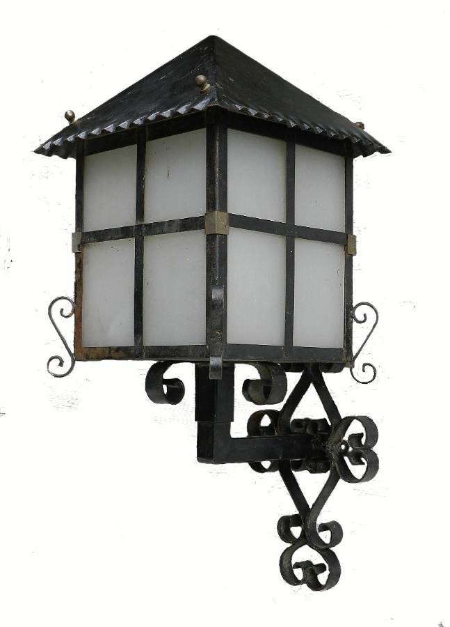 French Lantern Exterior Porch Wall Light Iron  Glass