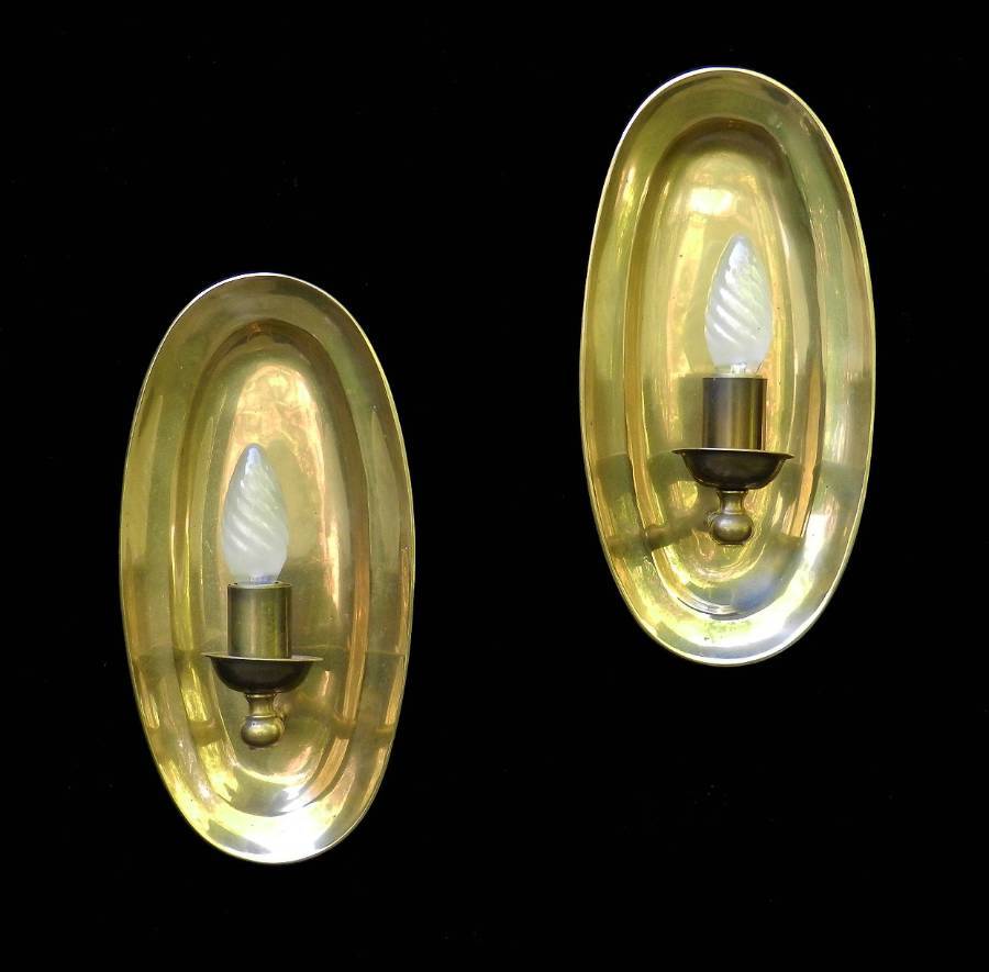 Unusual Pair of Heavy Brass Wall Lights MidCentury Sconces