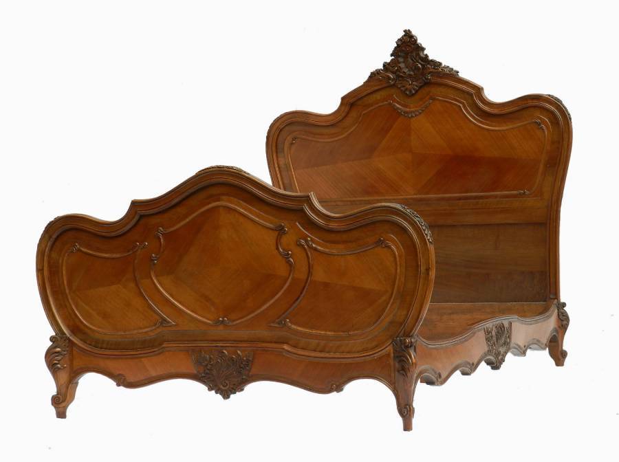 Antique French Bed  Base Double just add mattress Walnut Rococo Louis