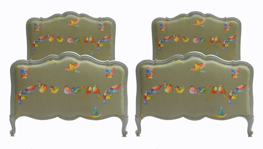 Early 20th Century Pair of French Twin Beds  Bases Single Upholstered Louis 