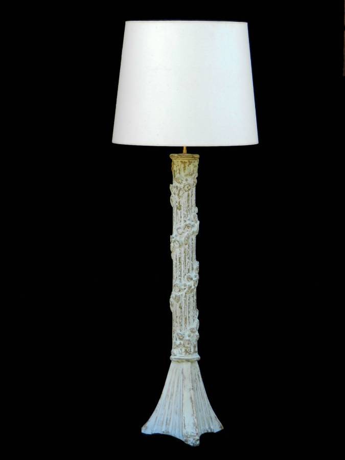 Antique Unusual diminutive French Floor Lamp or Table Lamp C1900 Torchere original paint Column 
