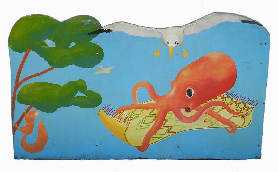 Naive Folk Art Painting Wall Panel Childrens Bed Head Fun Fair