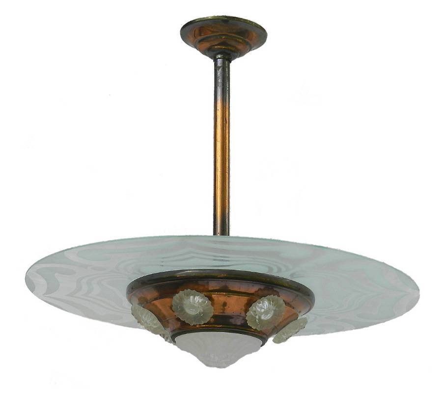 Art Deco Ceiling Light Copper Ezan Glass UFO