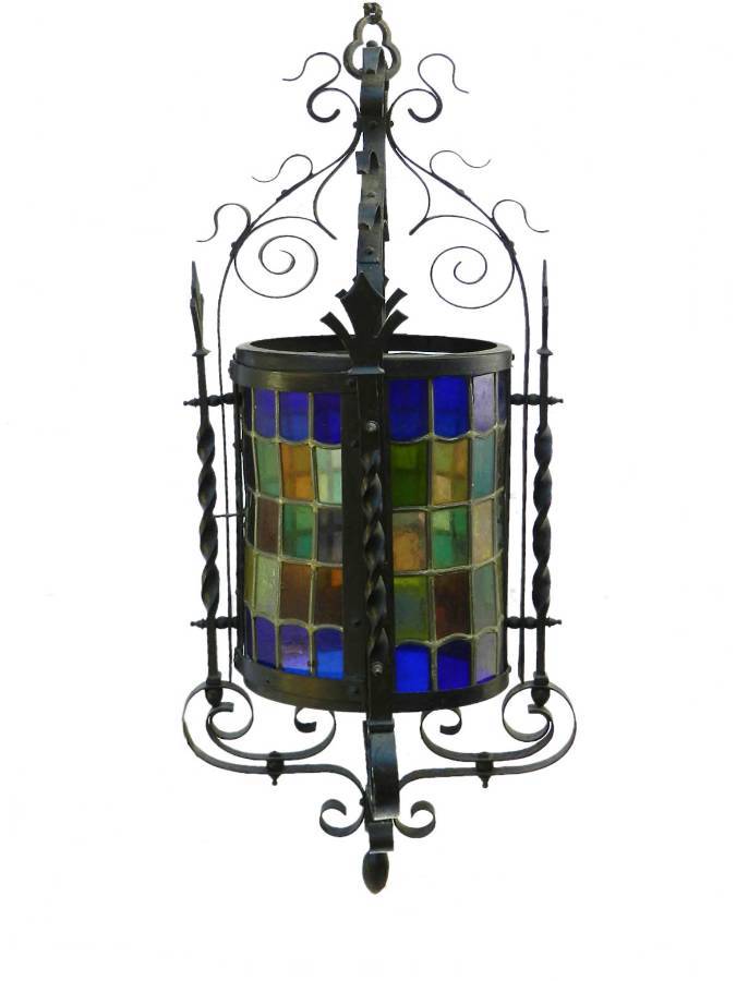 Arts and Crafts Lantern Gothic Revival Wrought Iron Leaded Lights 