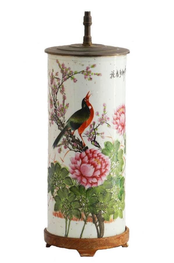Chinoiserie Table Lamp Hand Painted Chinese Porcelain c19201930