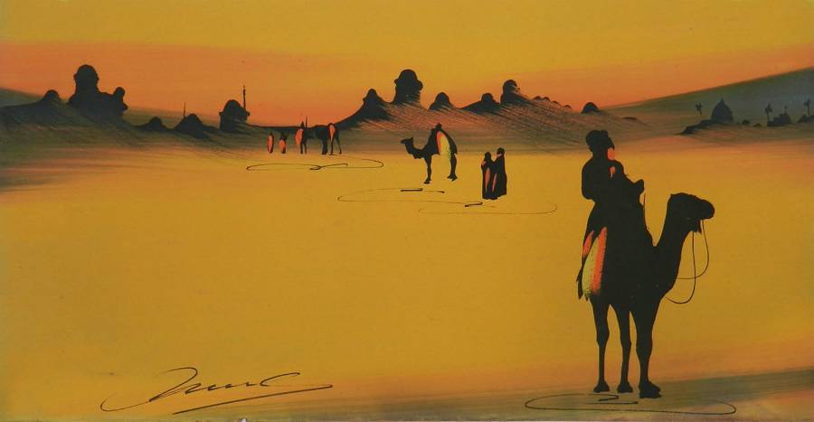 Desert Painting Tuaregs on Camels original signed c1920