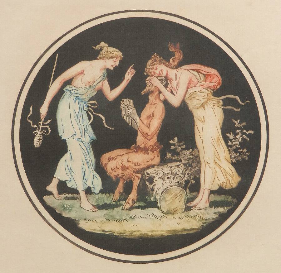 Engraving Pan Nymphs Allegorical Decorative French Print after Jean Guillaume Moitte
