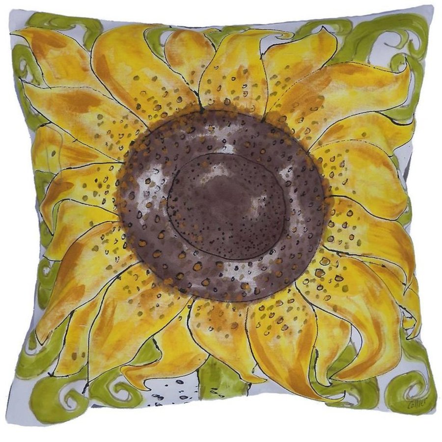 One of a Kind Pillow HandPainted Sunflower Unique Throw Cushion Artist Signed