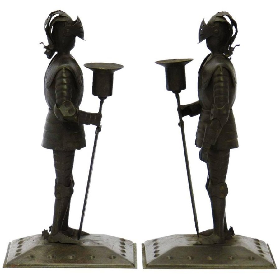 Pair of Arts  Crafts Candlesticks Goberg Knights Vienna Secession Hugo Berger