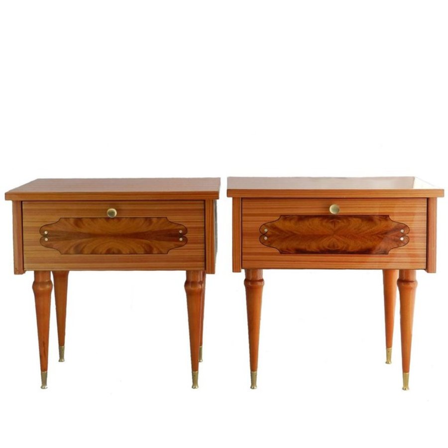 Pair of Nightstands Side Cabinets Bedside Tables French MidCentury