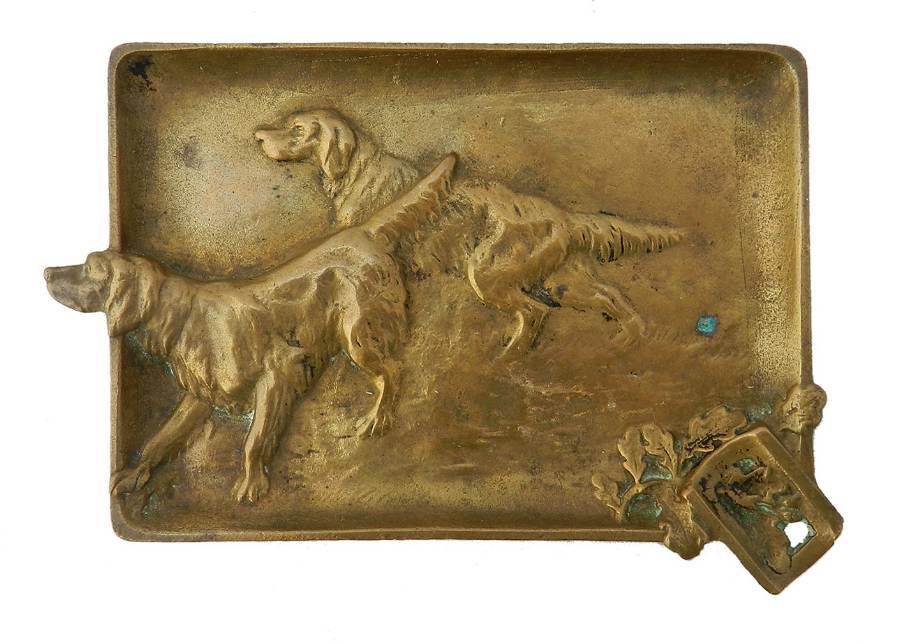 Pin Dish with Hunting Dogs Gilded Bronze Ashtray