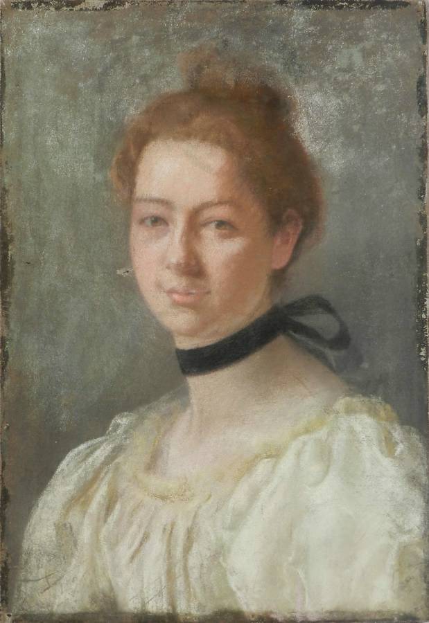 Portrait of a Lady 19th Century Painting French Pastel on Canvas