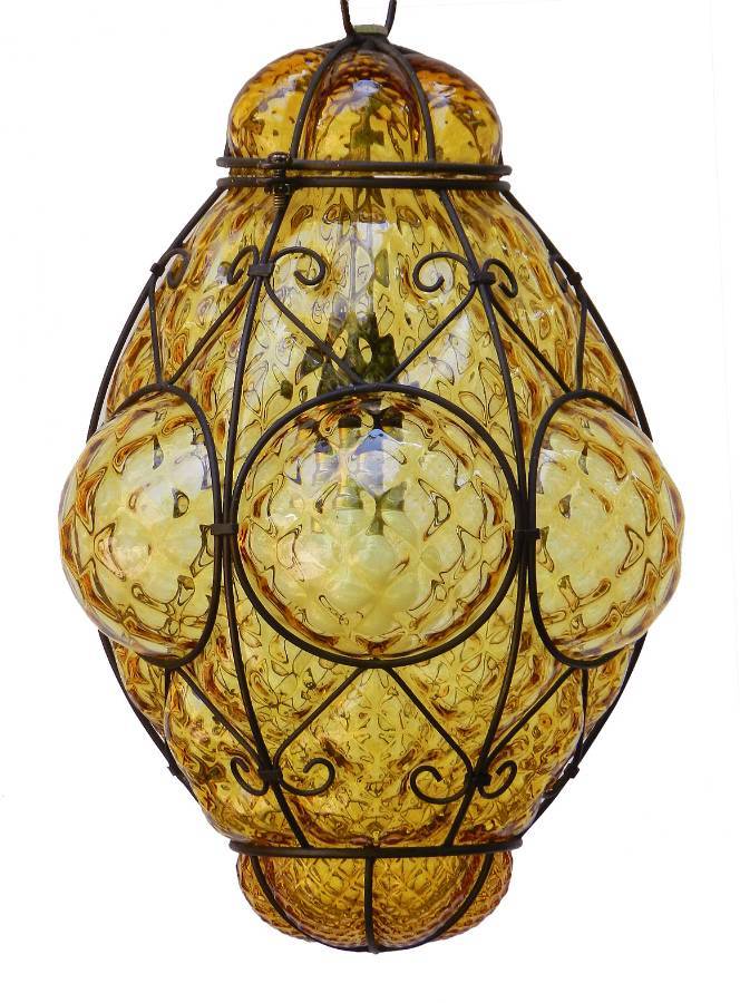 Seguso Murano Pendant Light Italian Mid century Vintage Handblown Amber Bubble Glass 