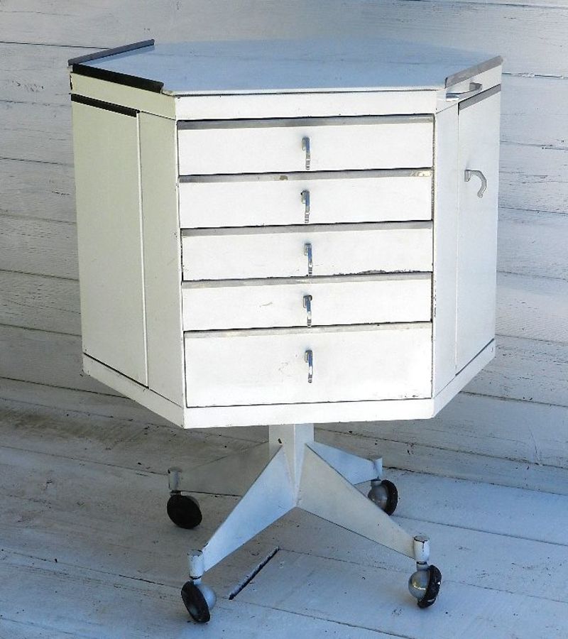 French Metal Cabinet of drawers and cupboards Bedside Table Dentists