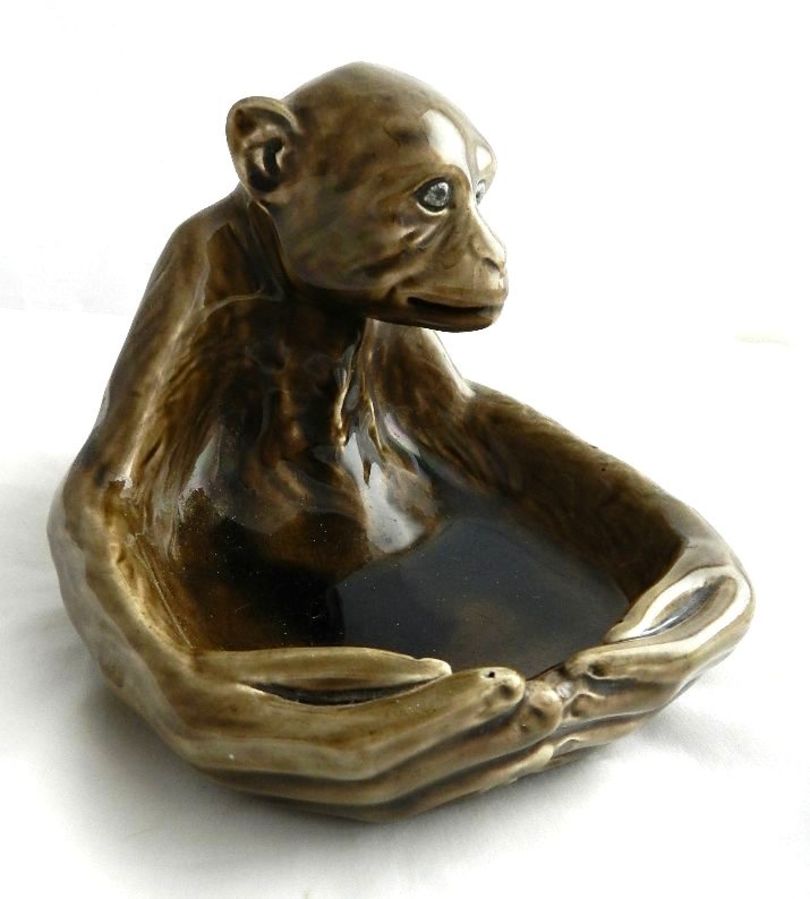 C19 Faience Ceramic Monkey Bonbon Pin Dish