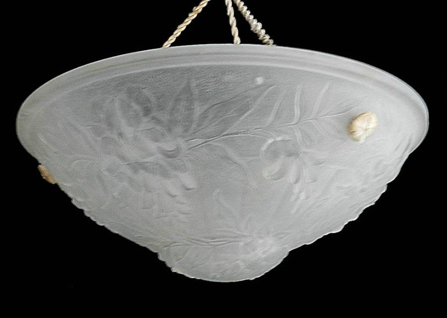French Art Deco 1930s Glass Pate de Verre Ceiling Light Vasque Chandlier