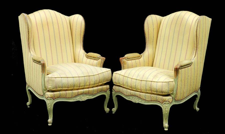 Pair of Louis XV revival French Wing Armchairs Fauteuils clean or recover