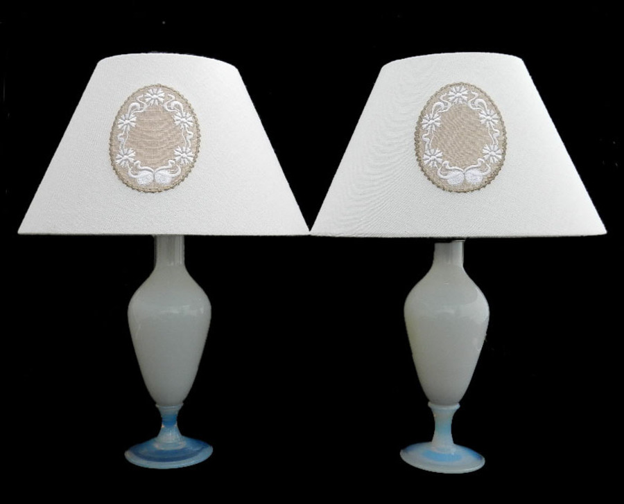 Pair of French Sevres Table Lamps Opalescent Glass Bedside Lights