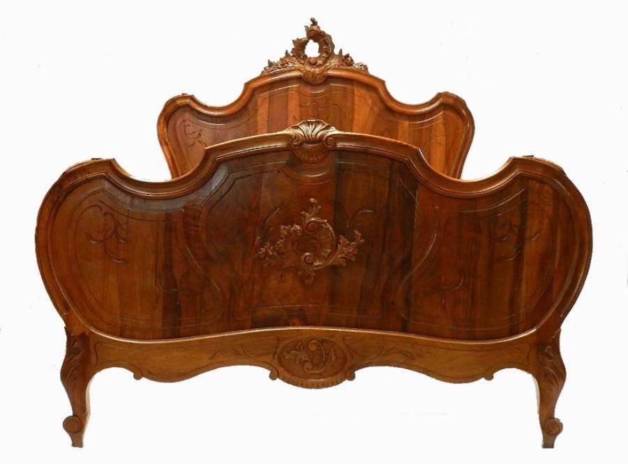 C19 Louis XV Antique French Double Bed Walnut 