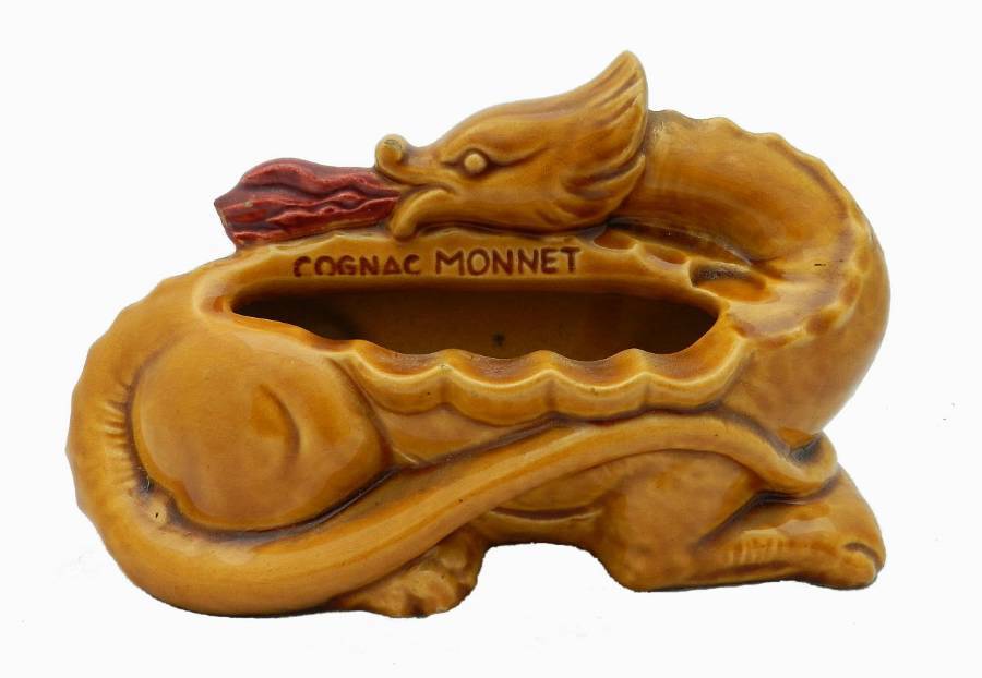 Rare Collectible French Stoneware Monnet Cognac Salamander Dragon Advertising Bar Dish