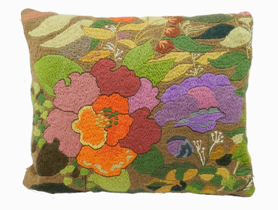 French Woolwork Embroidered Cushion Cover c1930s