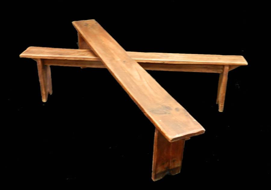 Pair of French Pine Benches Primitive Country Provincial