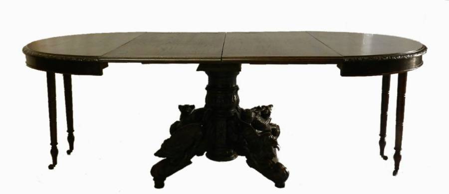 French Extending Dining Table c1860 Carved Oak Pedastal Hunt Table
