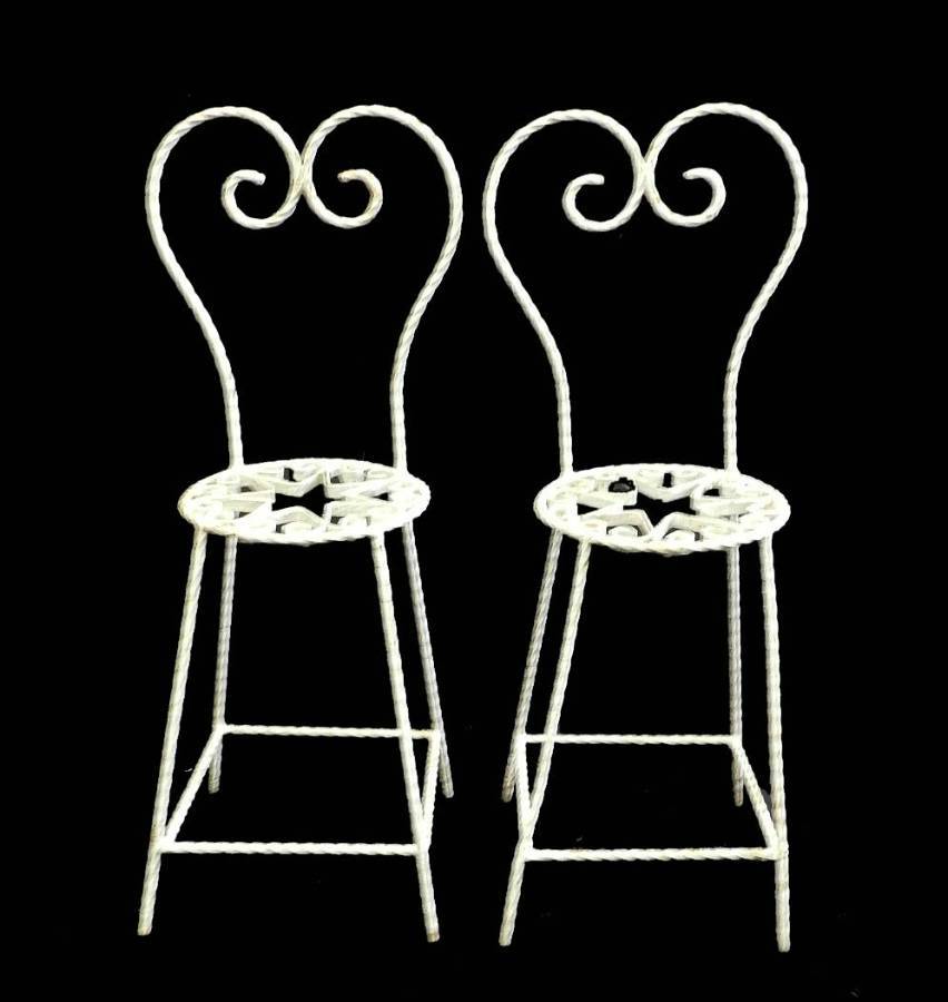 Pair of Childs size French Iron Garden Chairs Decorative Stands Mid Century  