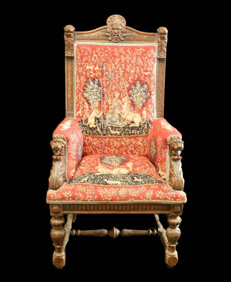 c1840 Renaissance French Throne Chair Fauteuil Masters Armchair