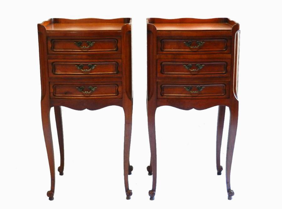 Pair of French Louis revival Cherry Bedside Tables Cabinet Nightstands