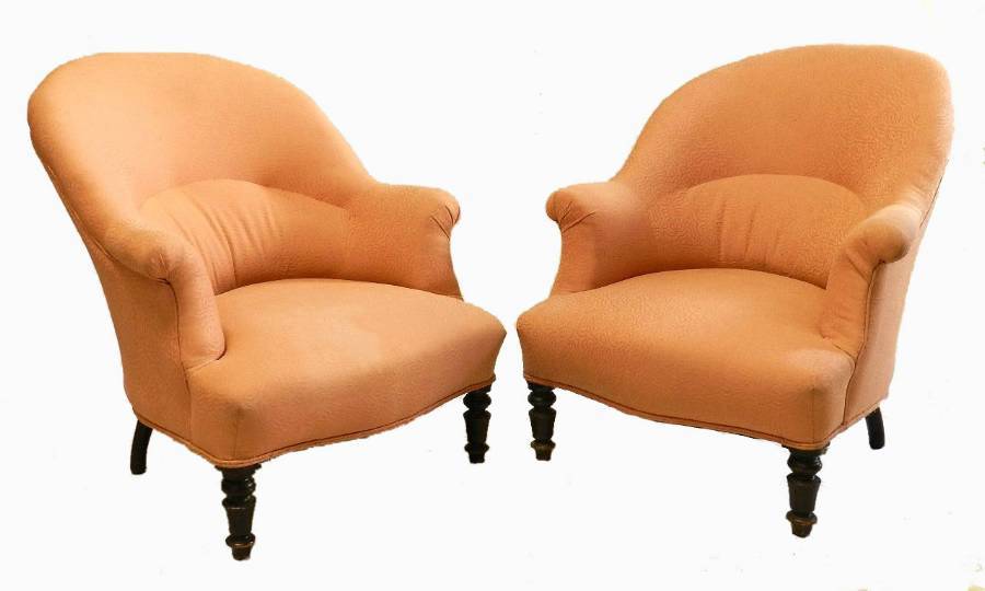 Pair of C19 Napoleon III French Armchairs Fauteuil Slipper Chairs