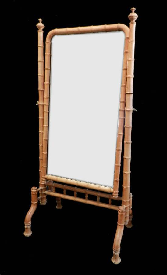 C19 French Faux Bamboo Cheval Mirror 