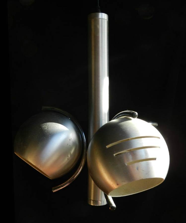 Unusual 1970s Hanging Ceiling Light brushed Aluminium Globes