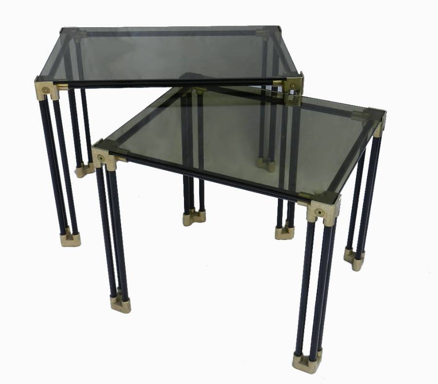 2 Graduated Side End Tables Glass and Metal C20 Vintage