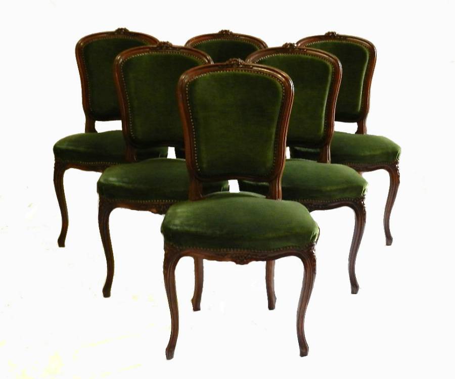 6 upholstered French Dining Chairs early vintage Louis revival