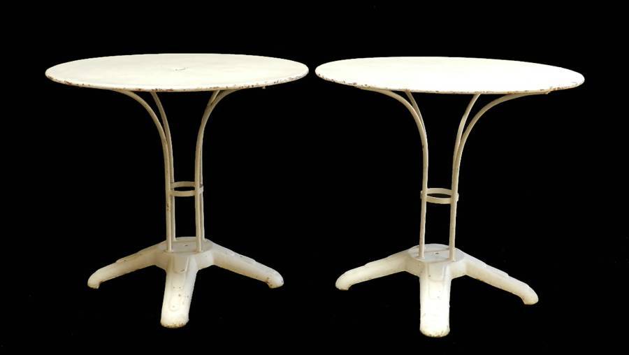 Art Deco Pair of French Bistro Tables Cafe Garden painted Iron