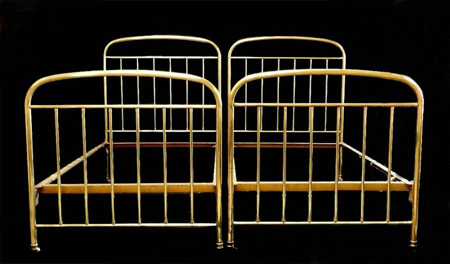 Arts and Crafts Pair of  French Brass Beds Twin Singles