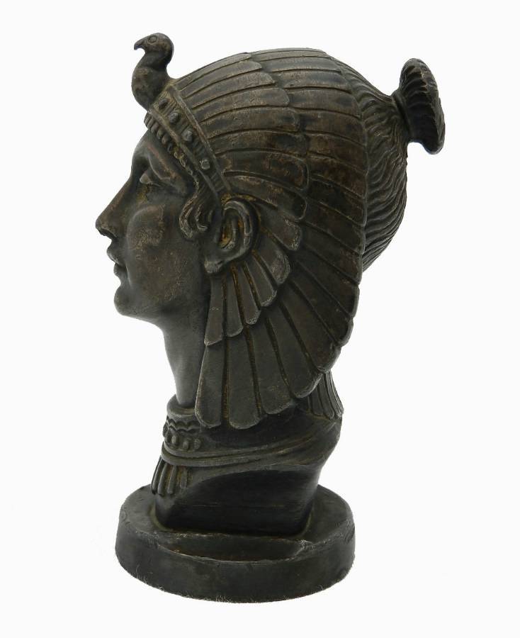 French Art Deco Egyptian Head Bronze signed Frecourt Car Radiator Cap Mascot