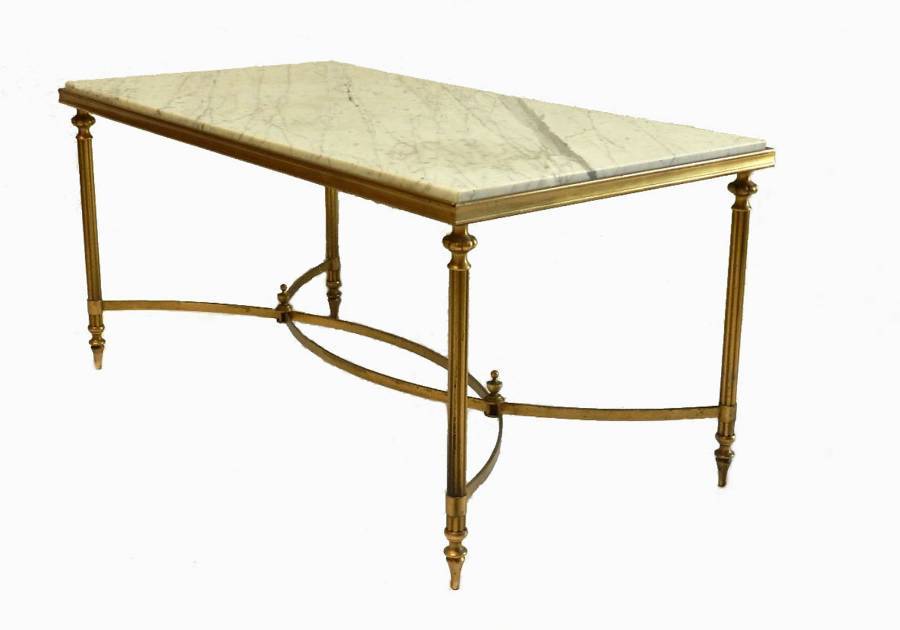 French Coffee Table Vintage Neoclassical Brass  Marble Side Table style Ramsay Bagues Jansen