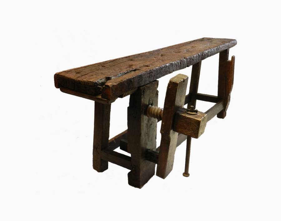 Original Old French Oak Work Bench Console Side Table 