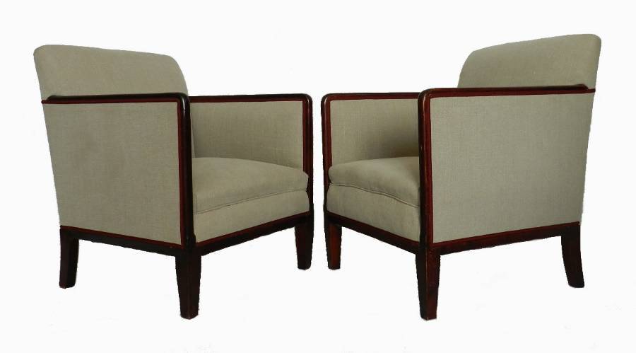 Pair French Art Deco Armchairs newly upholstered